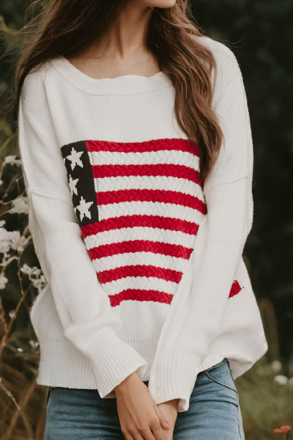 American Flag Drop Shoulder Sweater