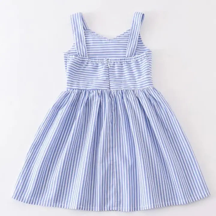 Girls Summer Blue Stripes Cotton Dress