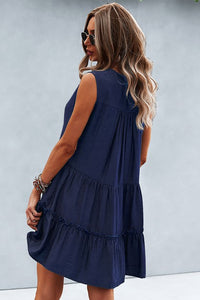 Solid Ruffle Sleeveless Dress