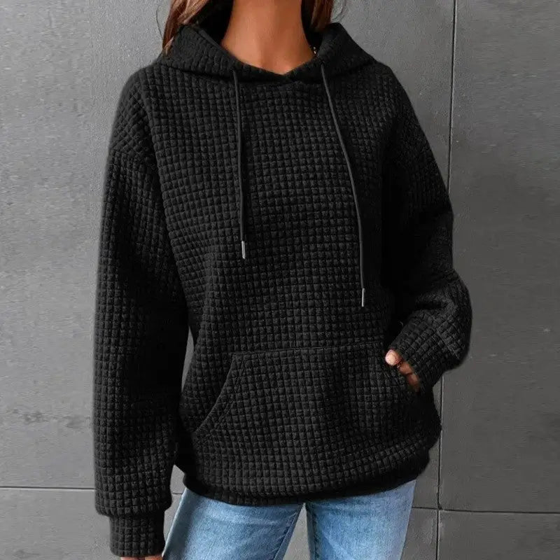 Waffle Knit Hooded Sweatshirt