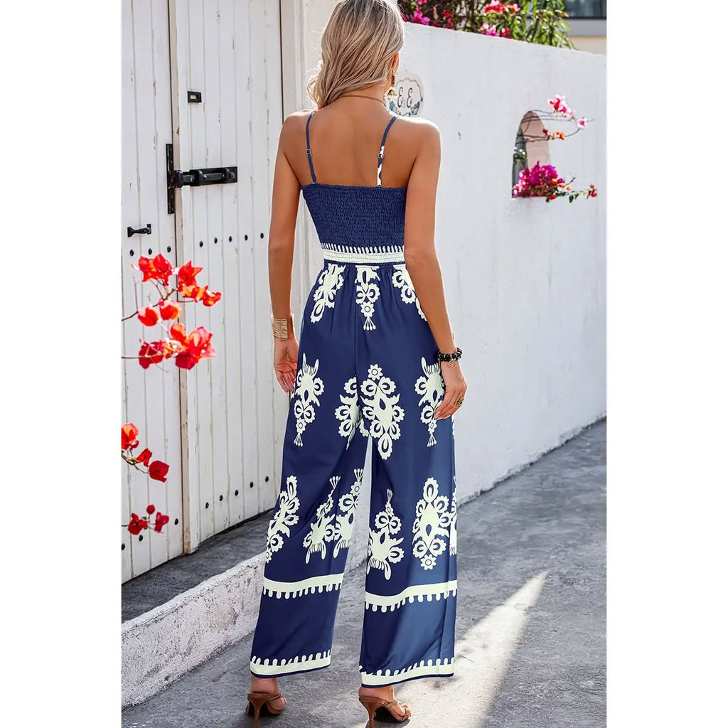 Geo Print Off Shoulder High Waist Fit Jumpsuit