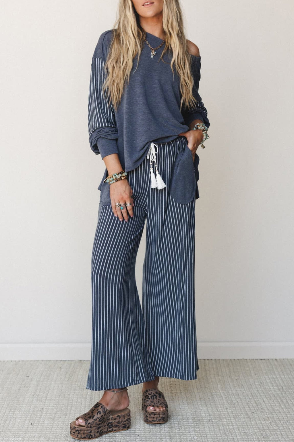 Raw Seam Patchwork Long Sleeve Top Pocket Casual Pants