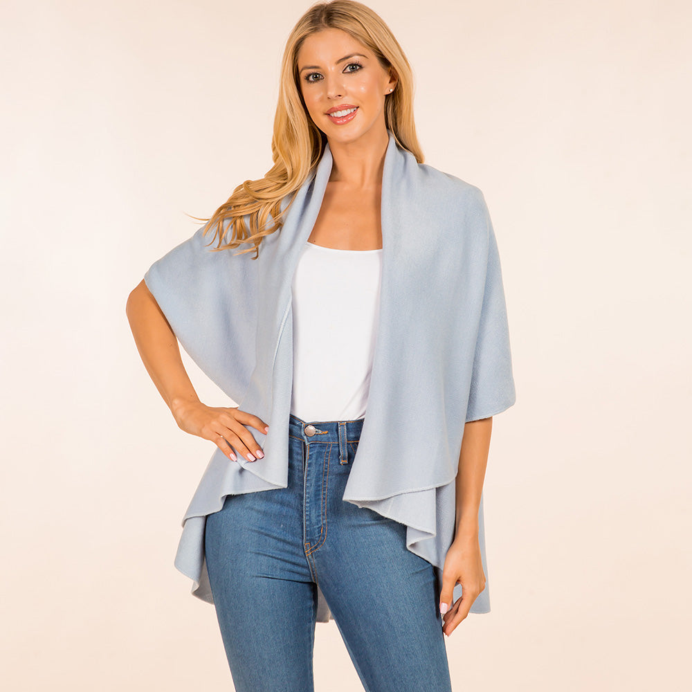 Open Front Solid Wrap Poncho
