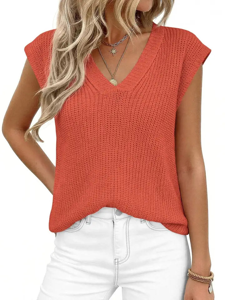 V Neck Sleeveless Knit Sweater