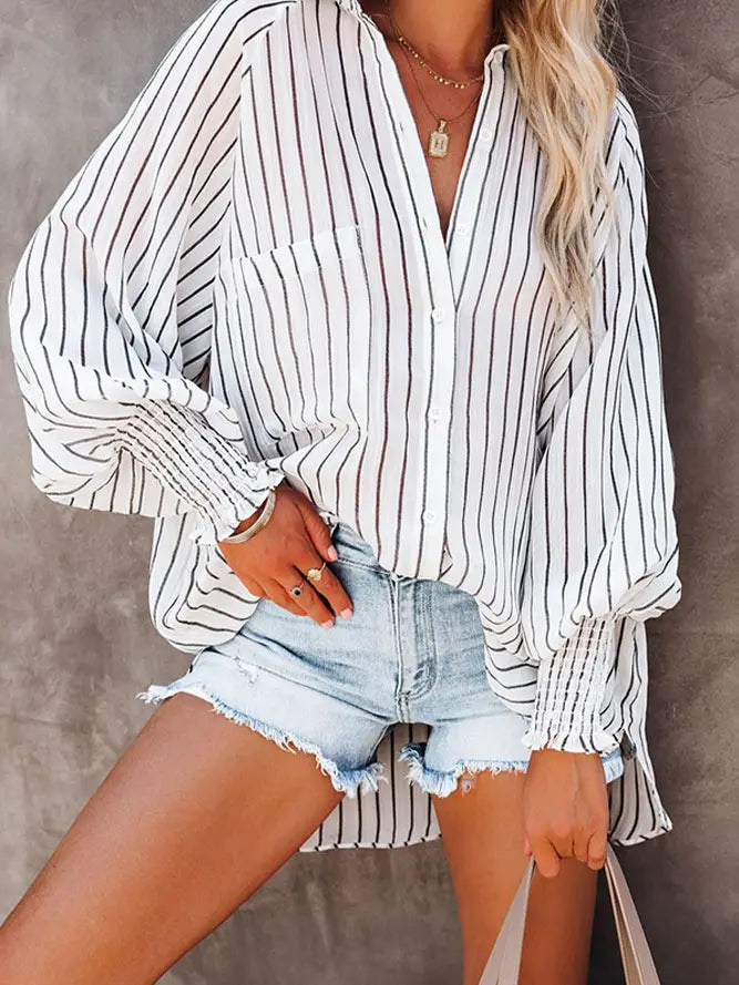 Striped Long Sleeve Mid-Length Shirt