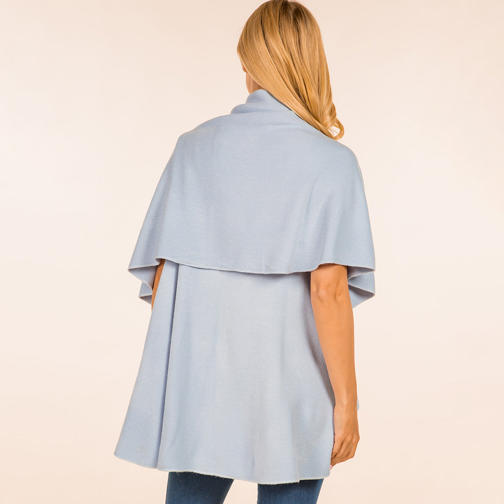 Open Front Solid Wrap Poncho