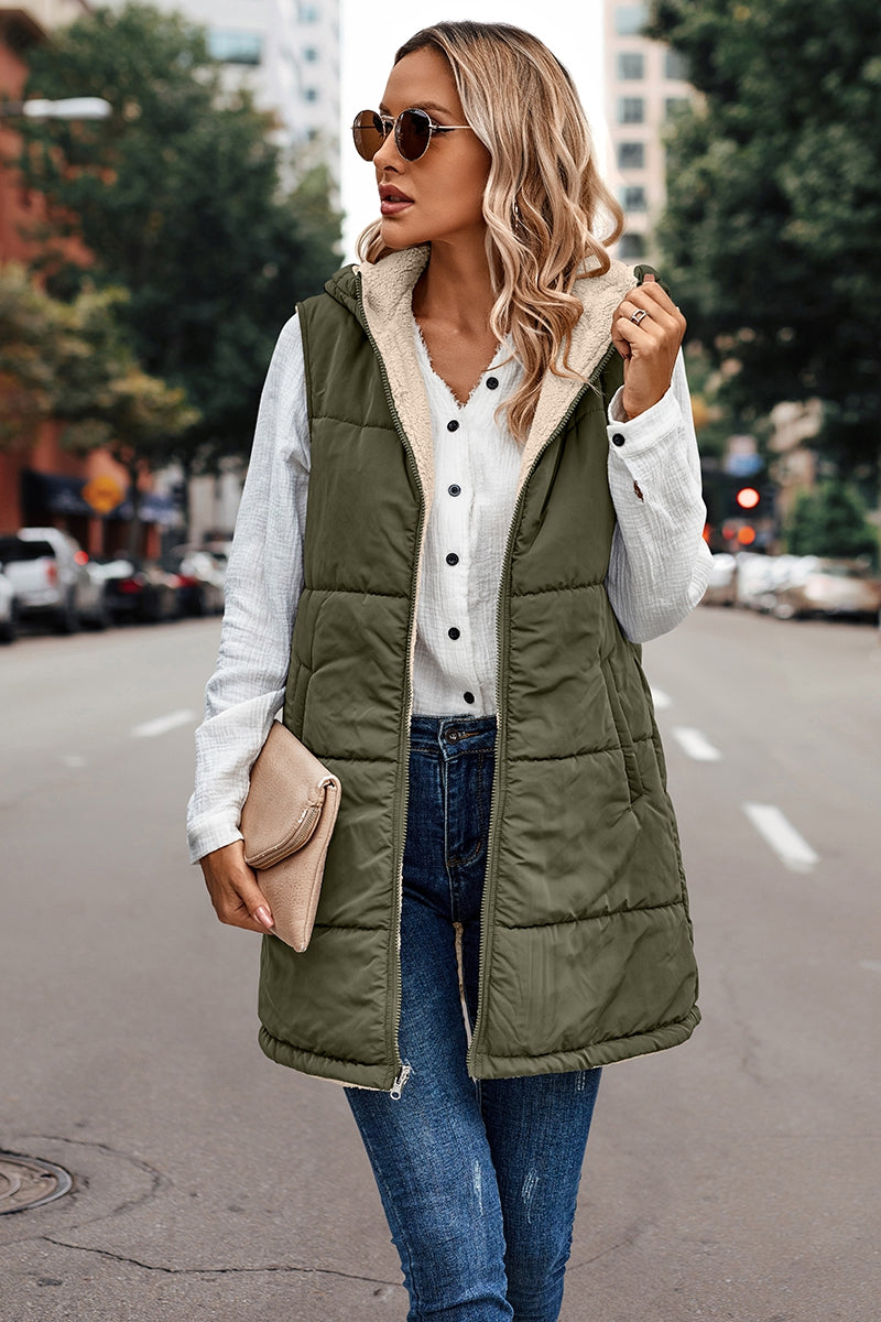 Faux Fur Strip Zipper Front Vest
