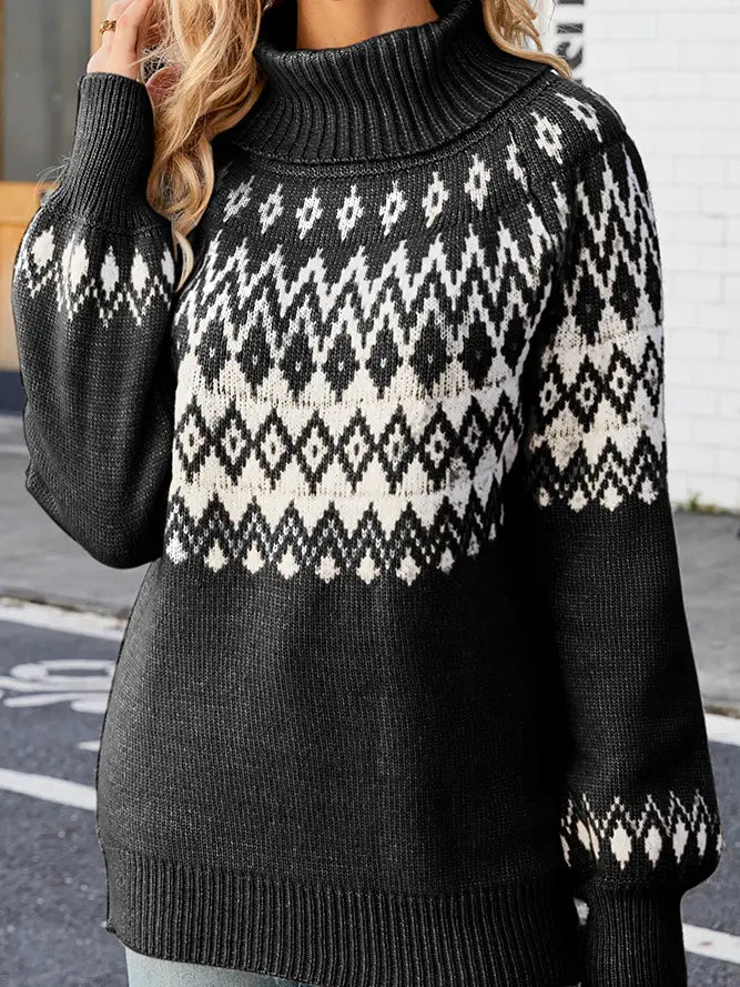 Geometric Knit Turtle Neck