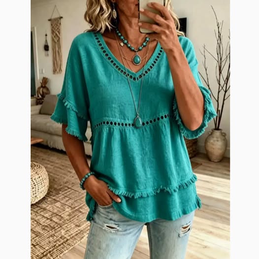 Eyelet Top - Teal