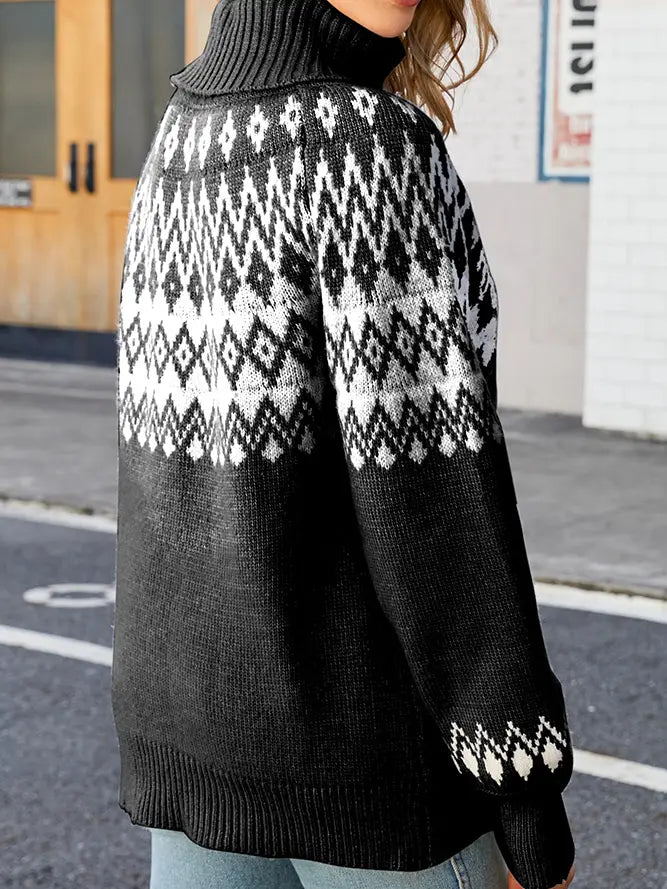 Geometric Knit Turtle Neck