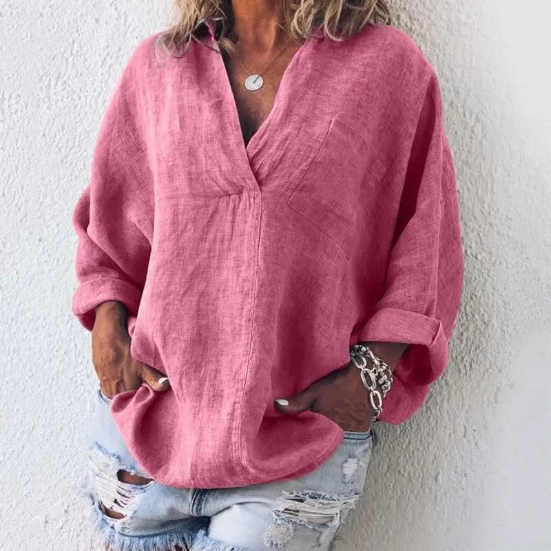 Loose V Neck Long Sleeve Shirt