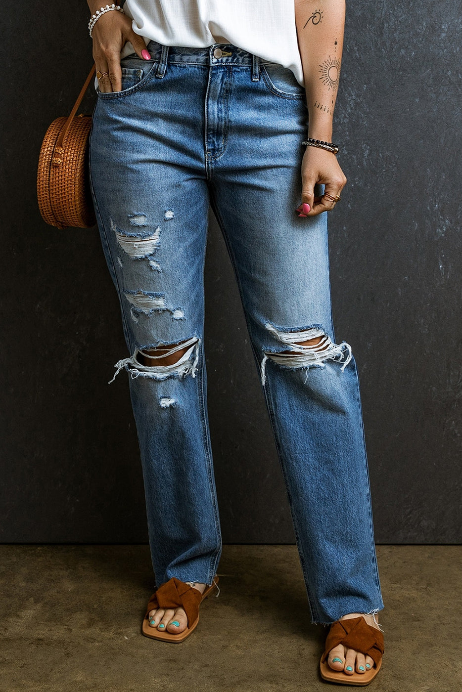 Distressed Raw Edge Jeans