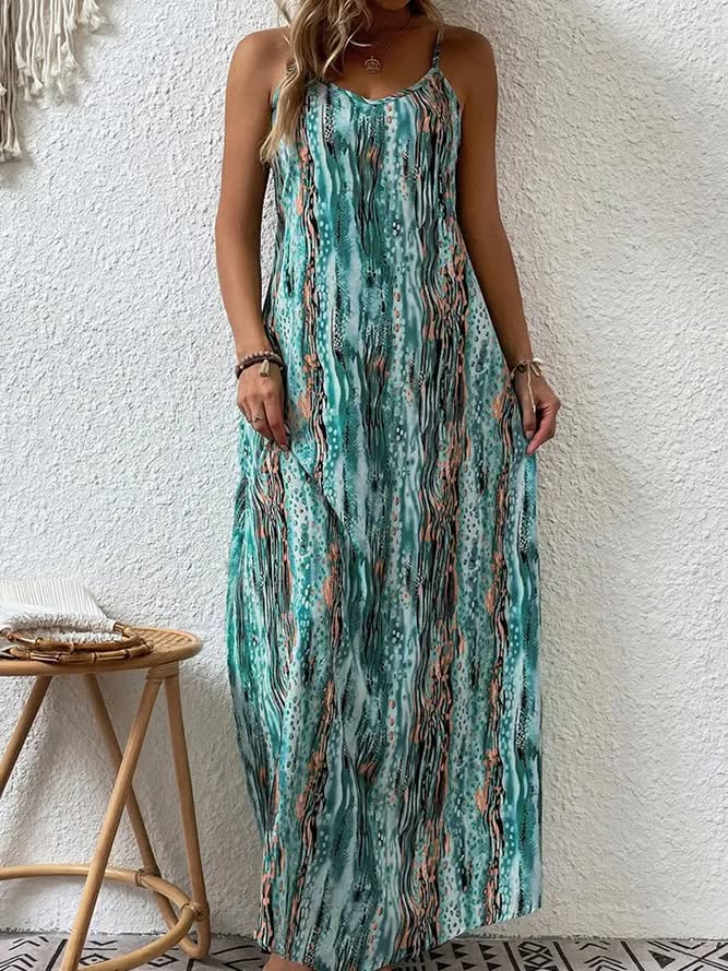 Tie Dye Printing Spaghetti Maxi Dress