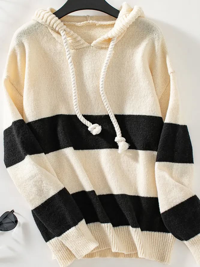 Relaxed Fit Colorblock Knit Pullover Hoodie