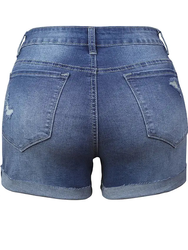 Summer Ripped Buttons Jean Shorts