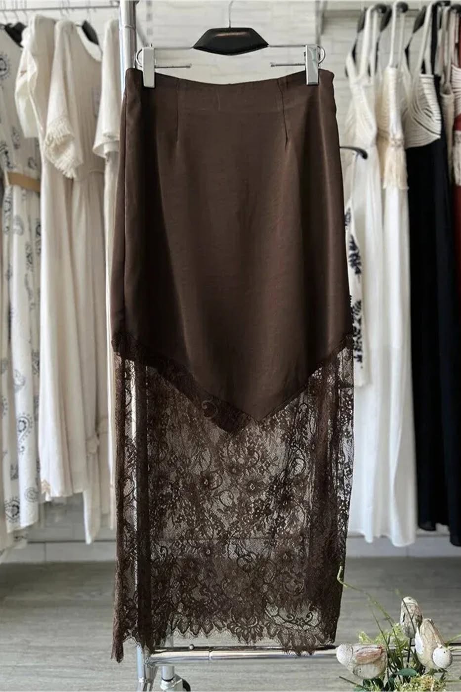 Lace Hem Long Shift Skirt
