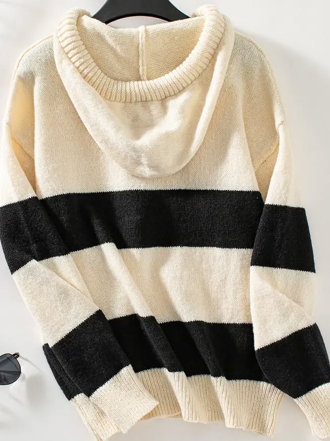 Relaxed Fit Colorblock Knit Pullover Hoodie