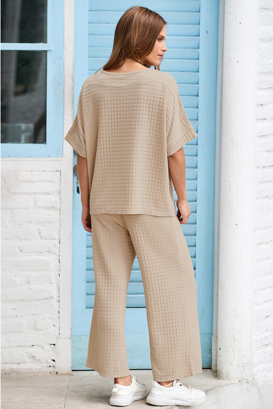 3D Lattice Texture Sporty Dolman Top Drawstring Pants Set