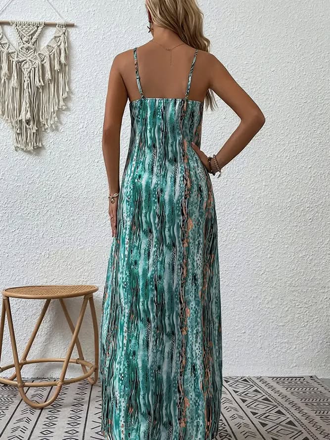 Tie Dye Printing Spaghetti Maxi Dress