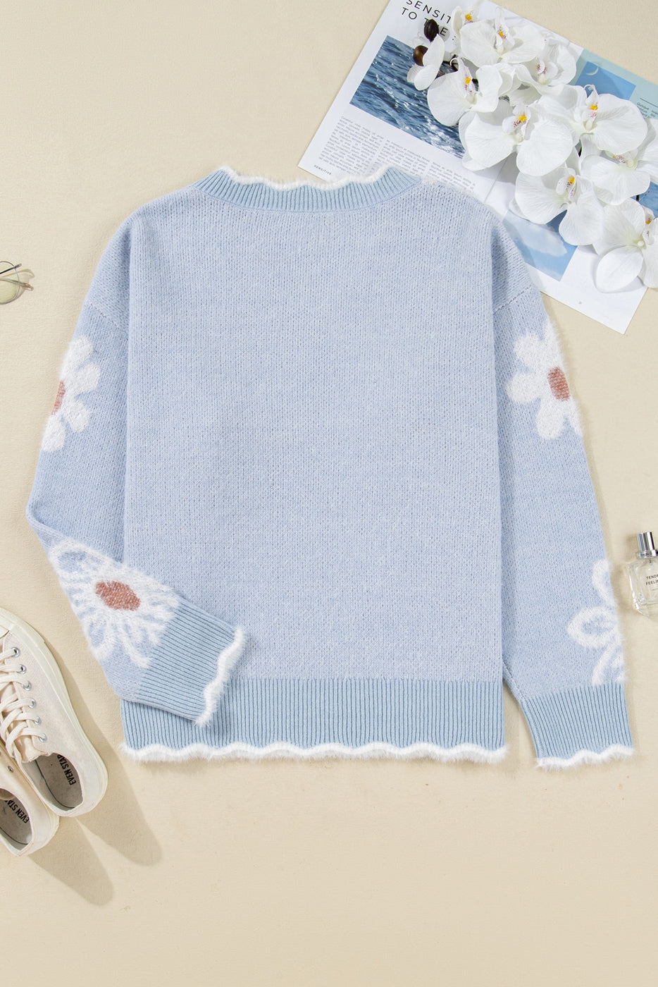 Fuzzy Flower Sweater - Curvy