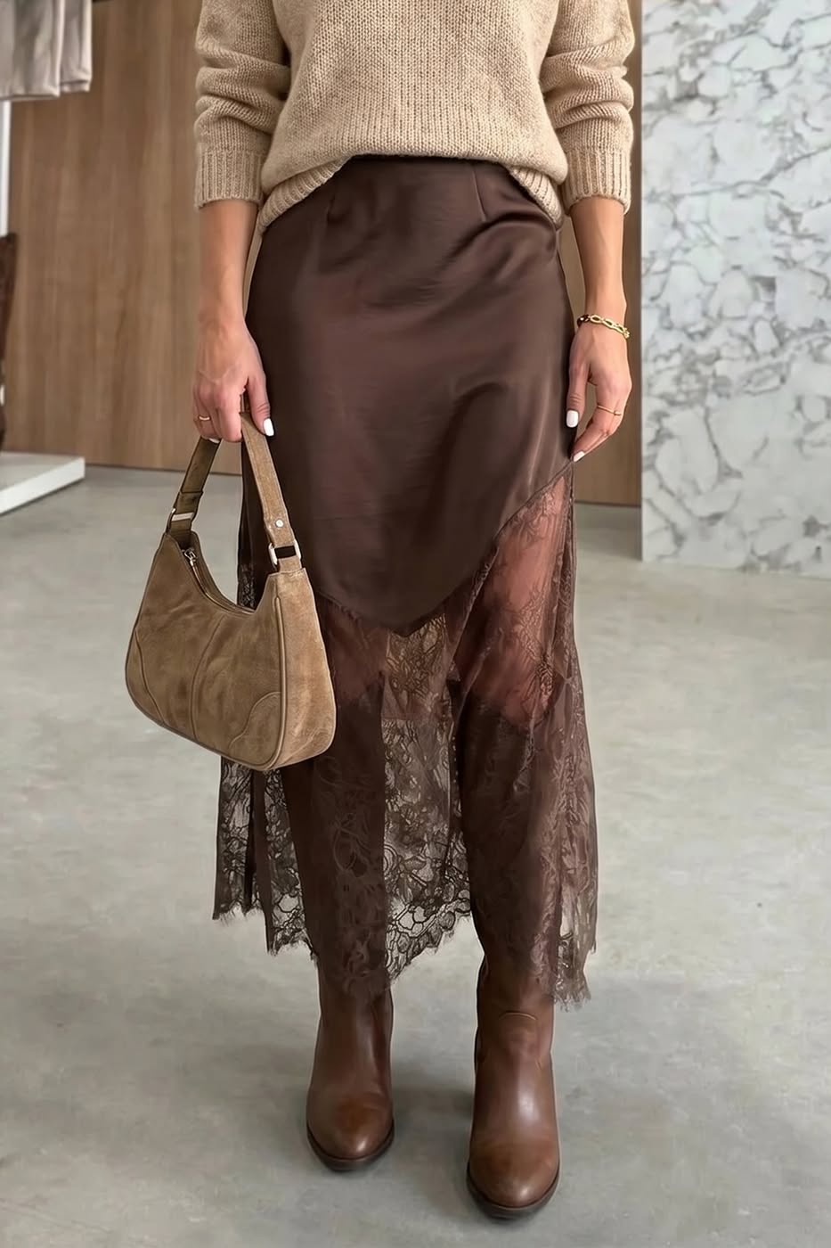 Lace Hem Long Shift Skirt