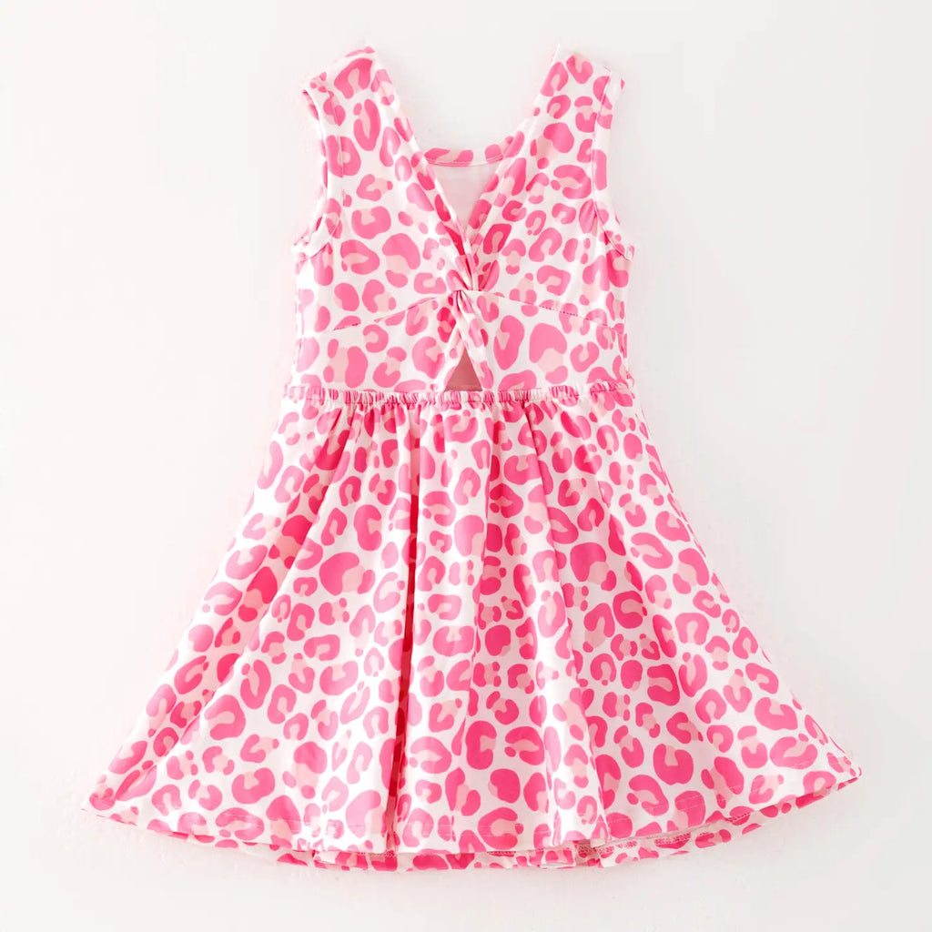 Girls Summer Pink Leopard Print Outdoor Athletic Twirl Dress