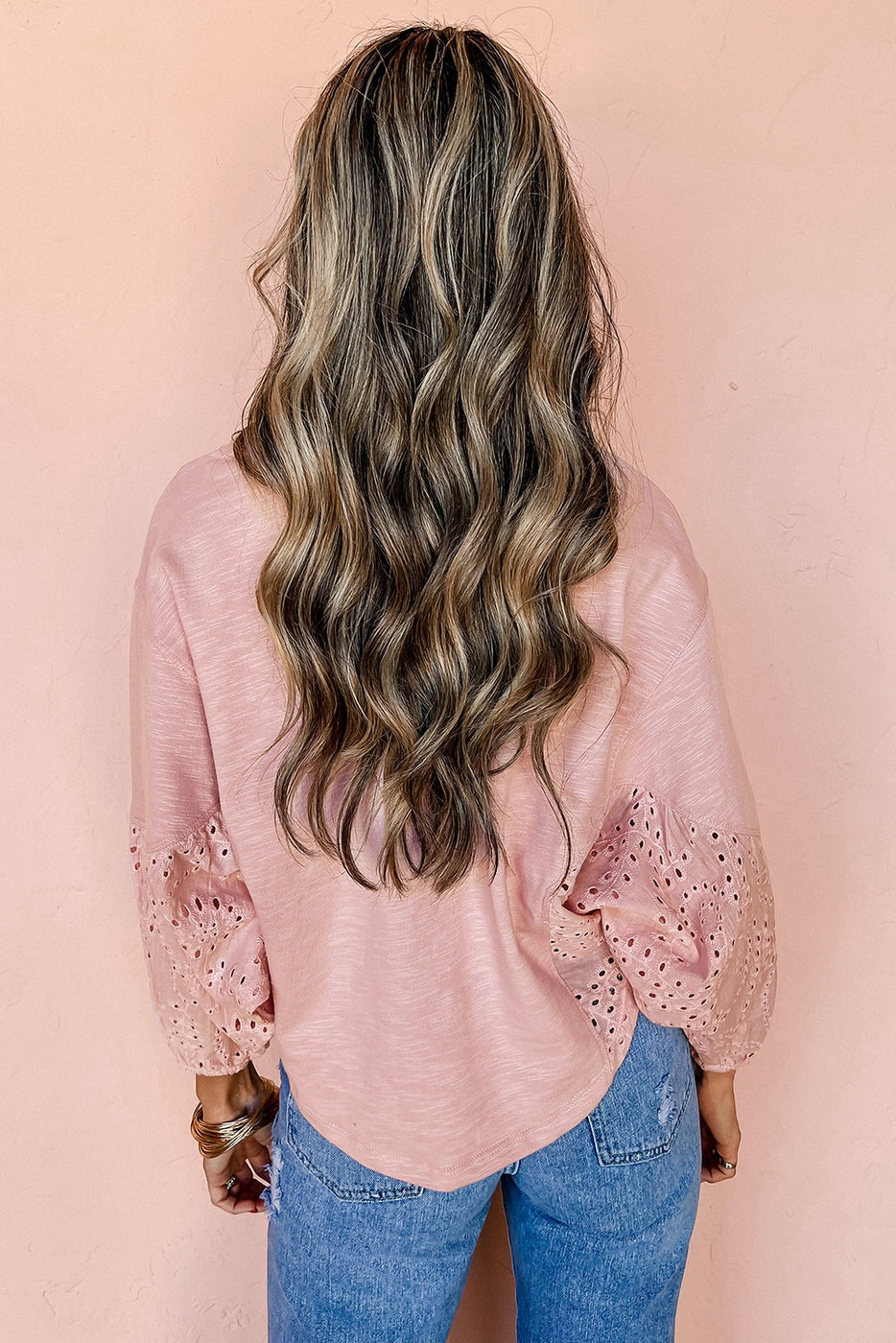 Keyhole Notch V-Neck Batwing Sleeve Blouse