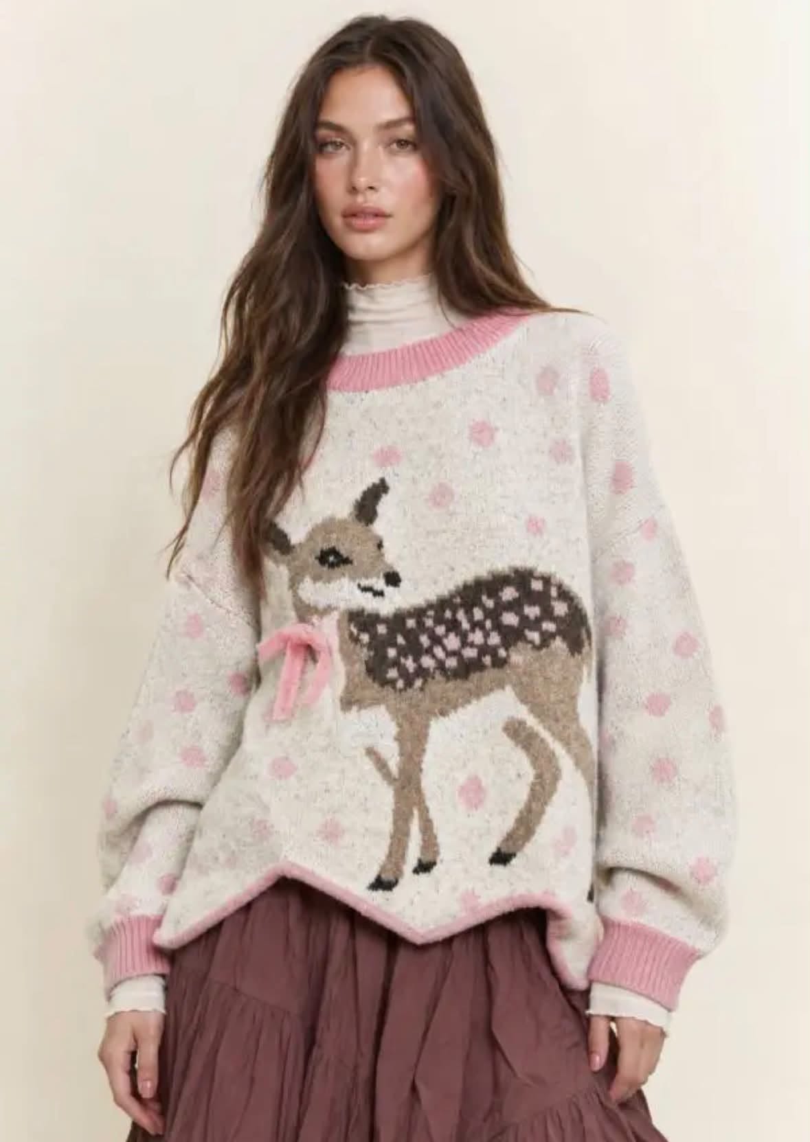Fawn Intarsia Dot Brushed Knit Sweater