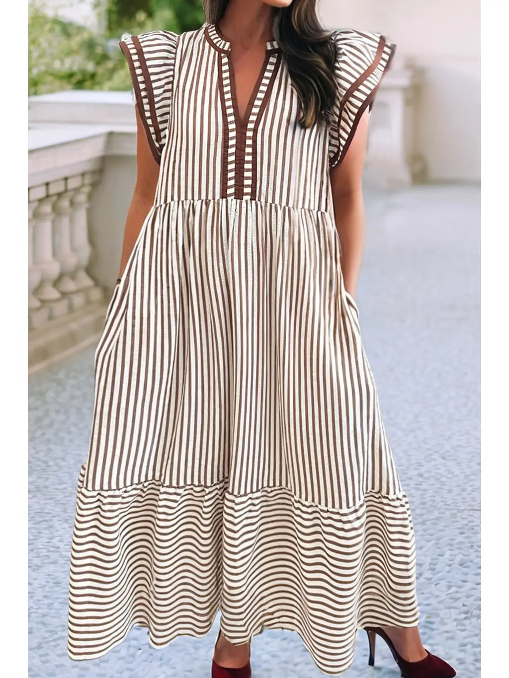 Classic Striped Detailing Maxi Dress