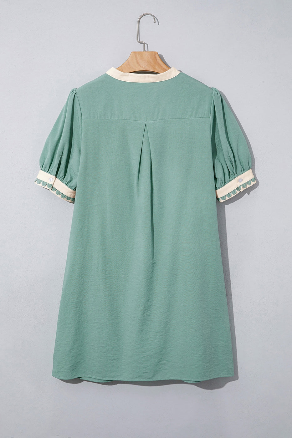 Scallop Color Block Trim Puff Sleeve Mini Dress