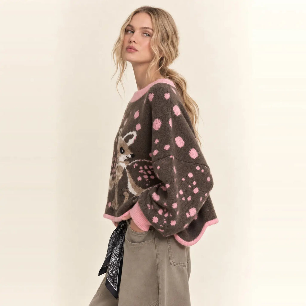 Fawn Intarsia Dot Brushed Knit Sweater