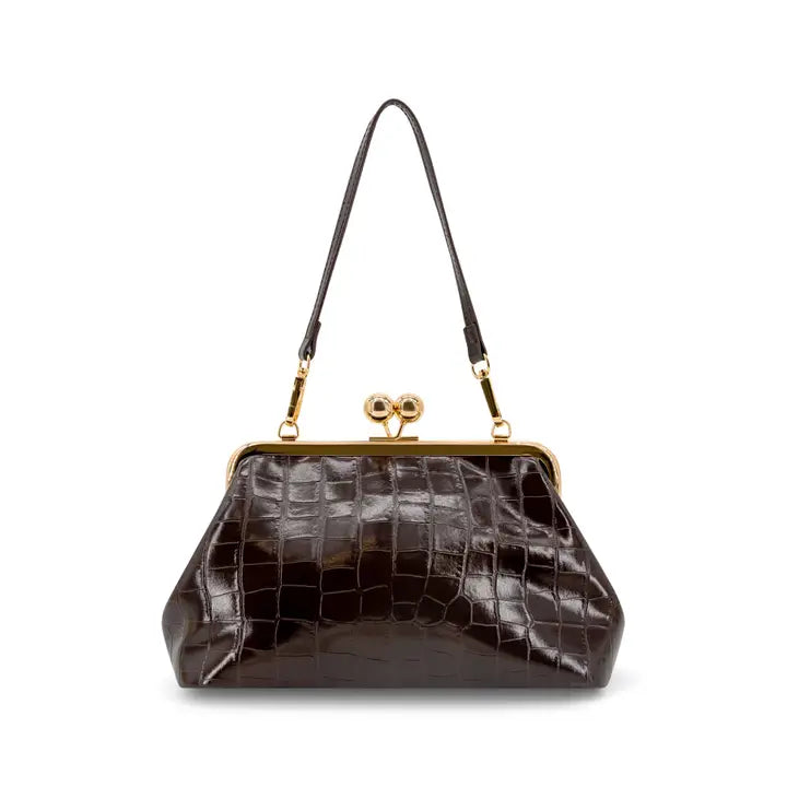 Celeste Faux Croc Kisslock Clutch Bag with Top Handle