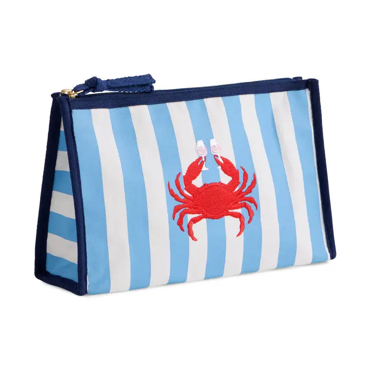 Crab & Rosé Zip Pouch,Blue