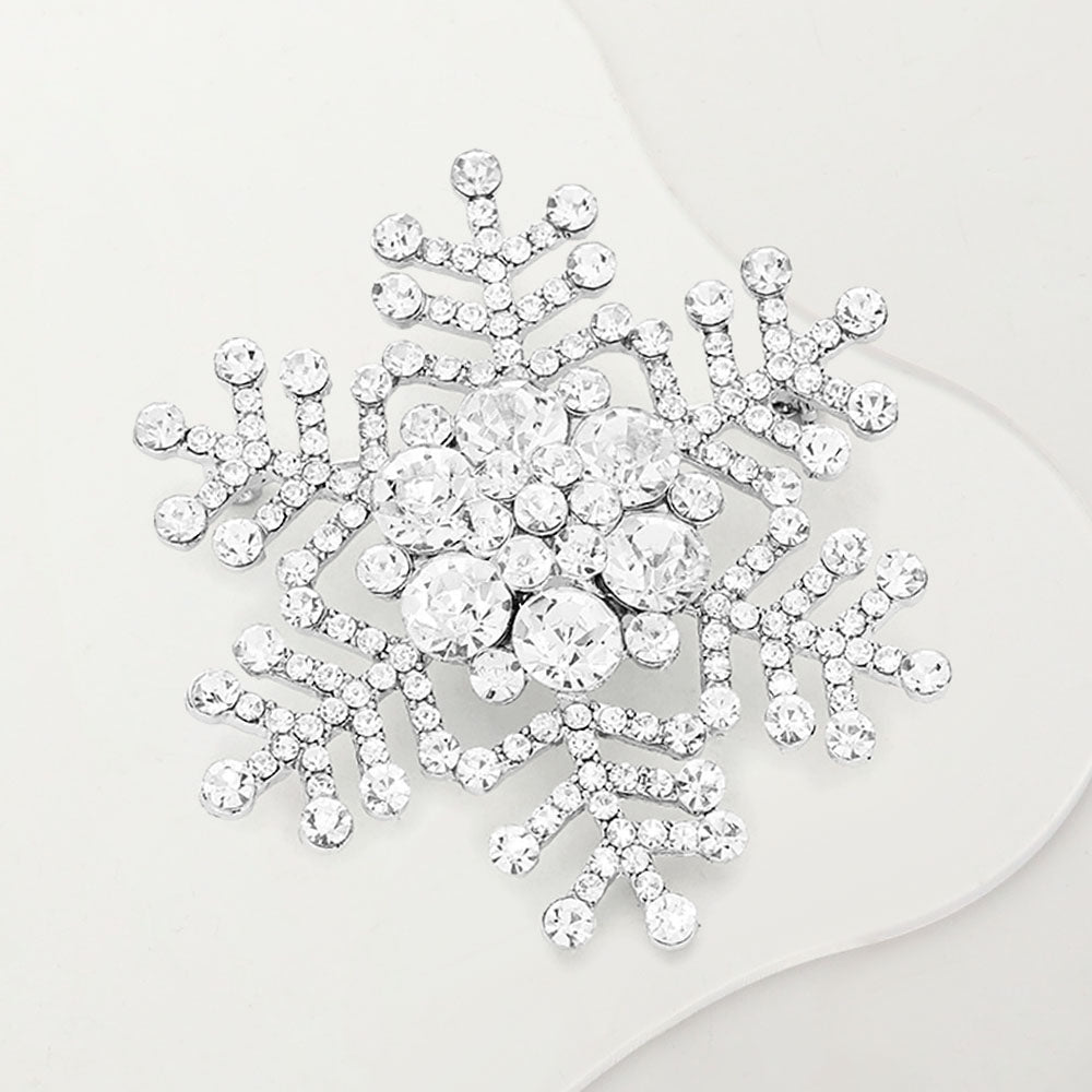 Crystal Pave Snowflake Brooch