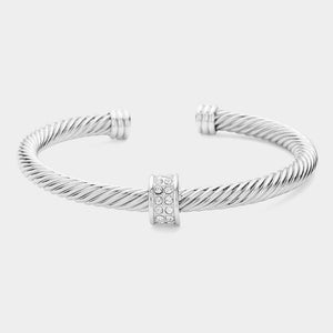 Stone Pave Cable Metal Cuff