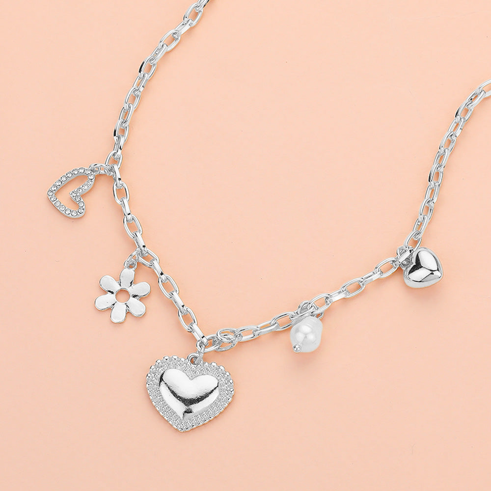 Heart Flower Charm Necklace