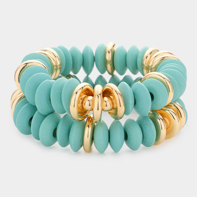 Wooded Beaded Stretch Bracelet