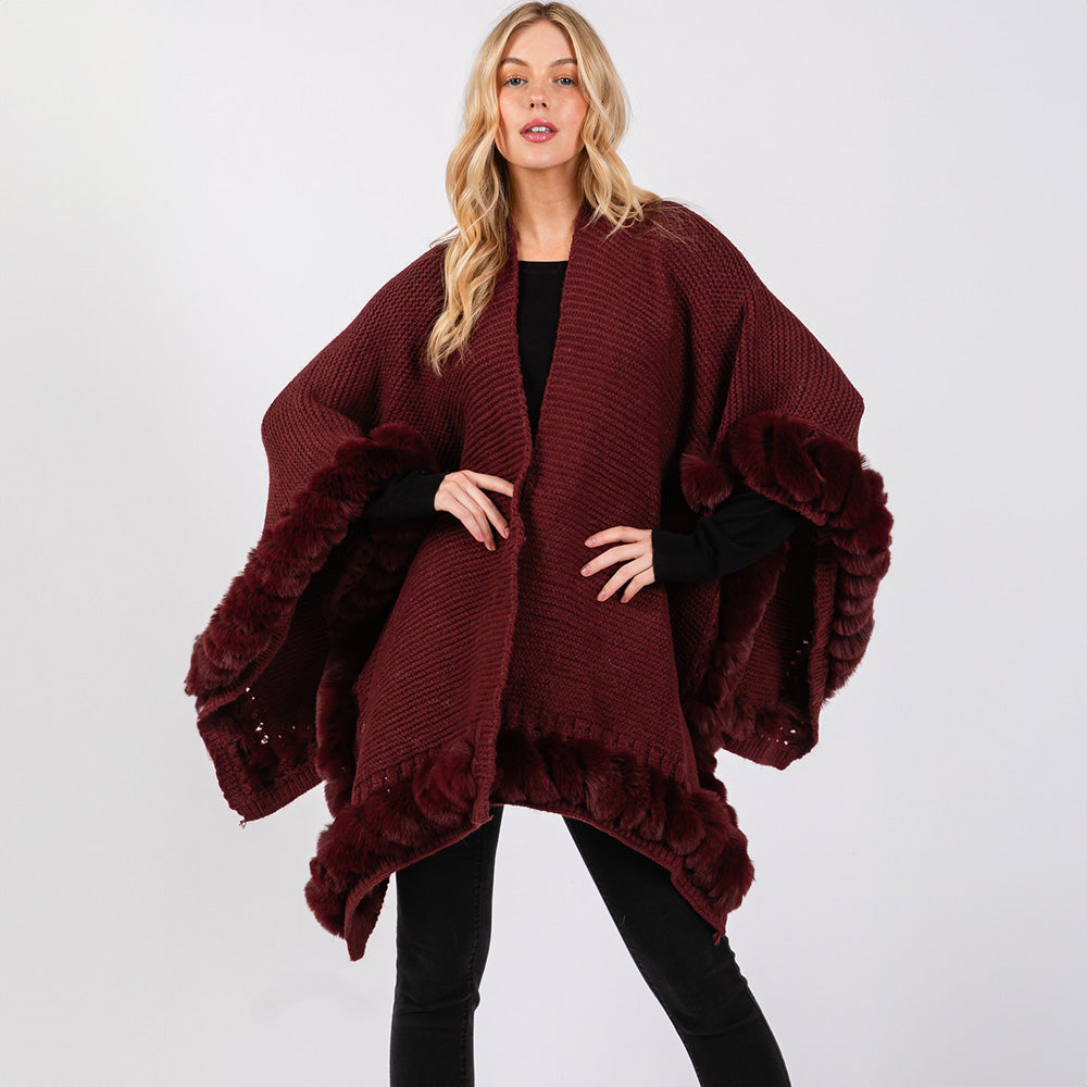 Faux Fur Trim Cape