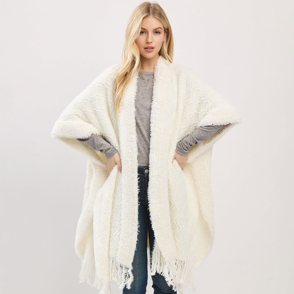 Fringe Trim Open Poncho