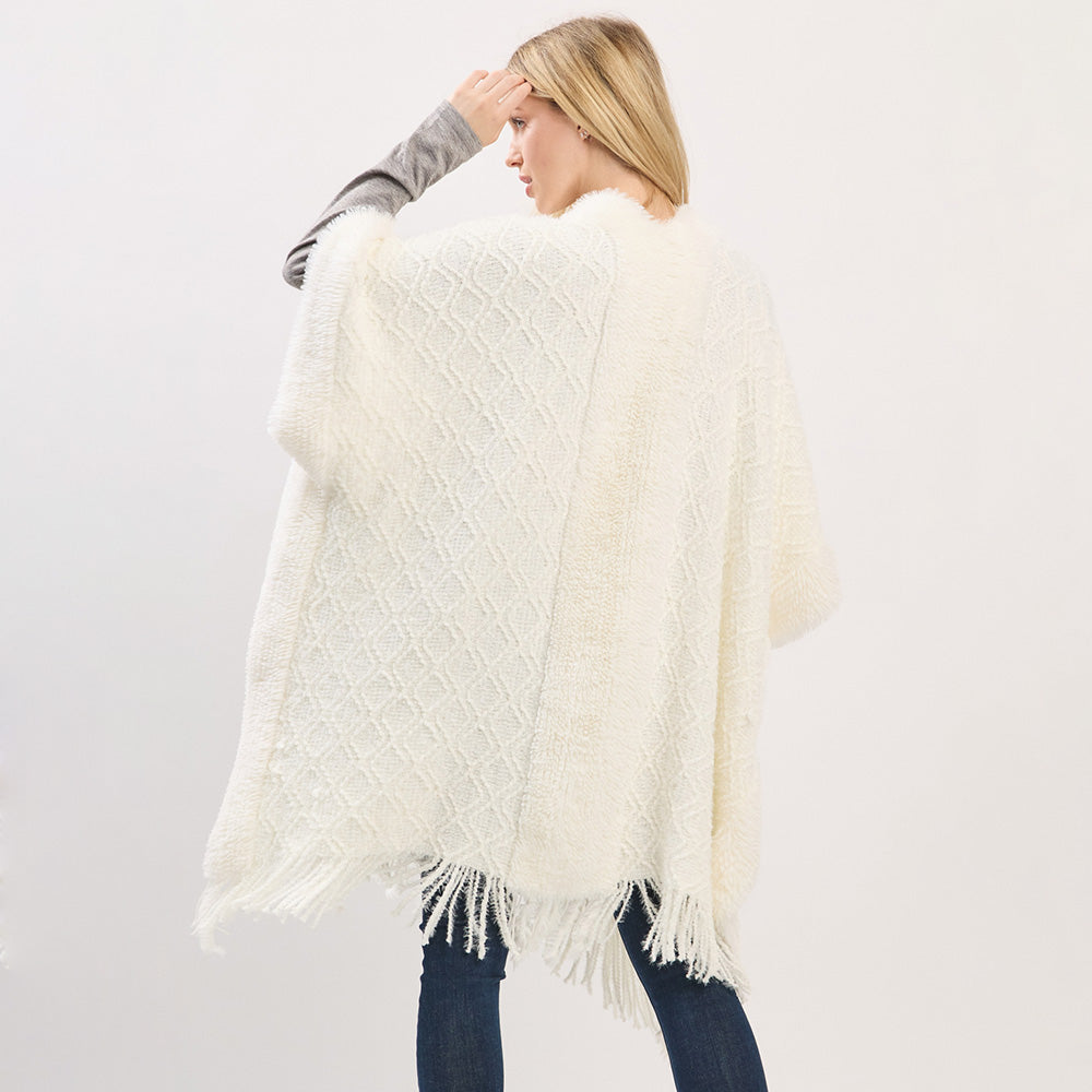 Fringe Trim Open Poncho