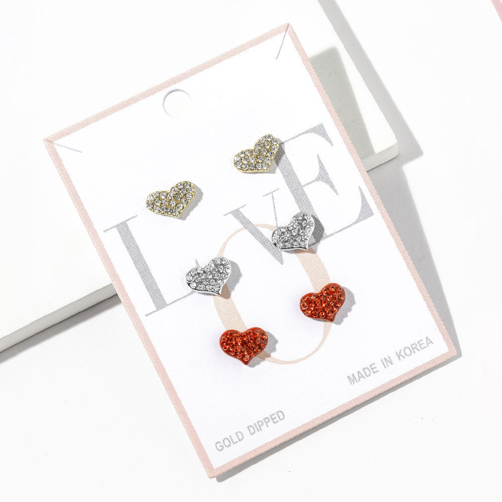 Gold Dipped Rhinestone Heart Studs
