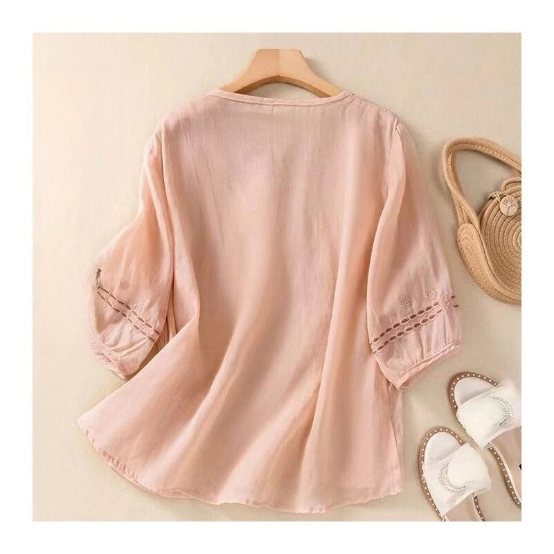 Embroidered Linen Blouse