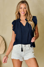 Load image into Gallery viewer, Navy Flutter Sleeve Textured Blouse