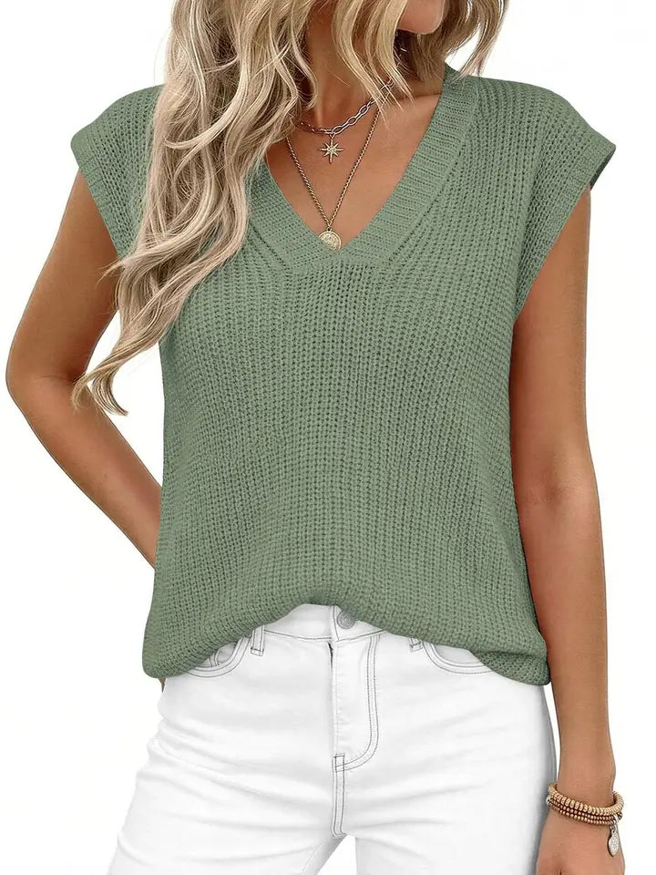 V Neck Sleeveless Knit Sweater