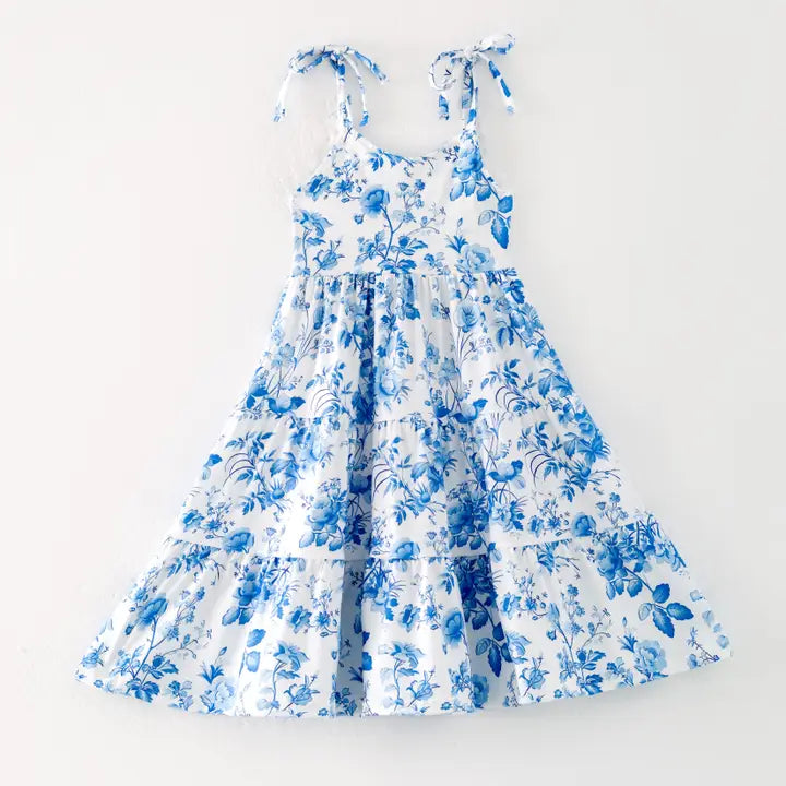 Girls Summer Blue Floral Milk Silk Soft Dress