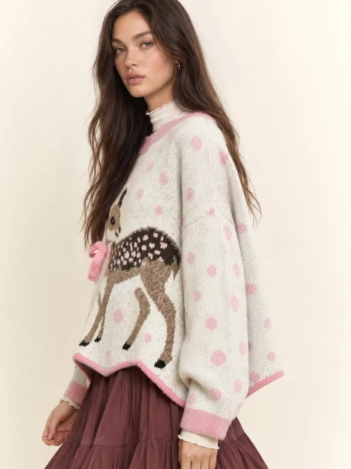 Fawn Intarsia Dot Brushed Knit Sweater