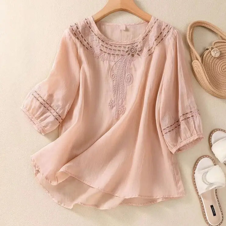Embroidered Linen Blouse