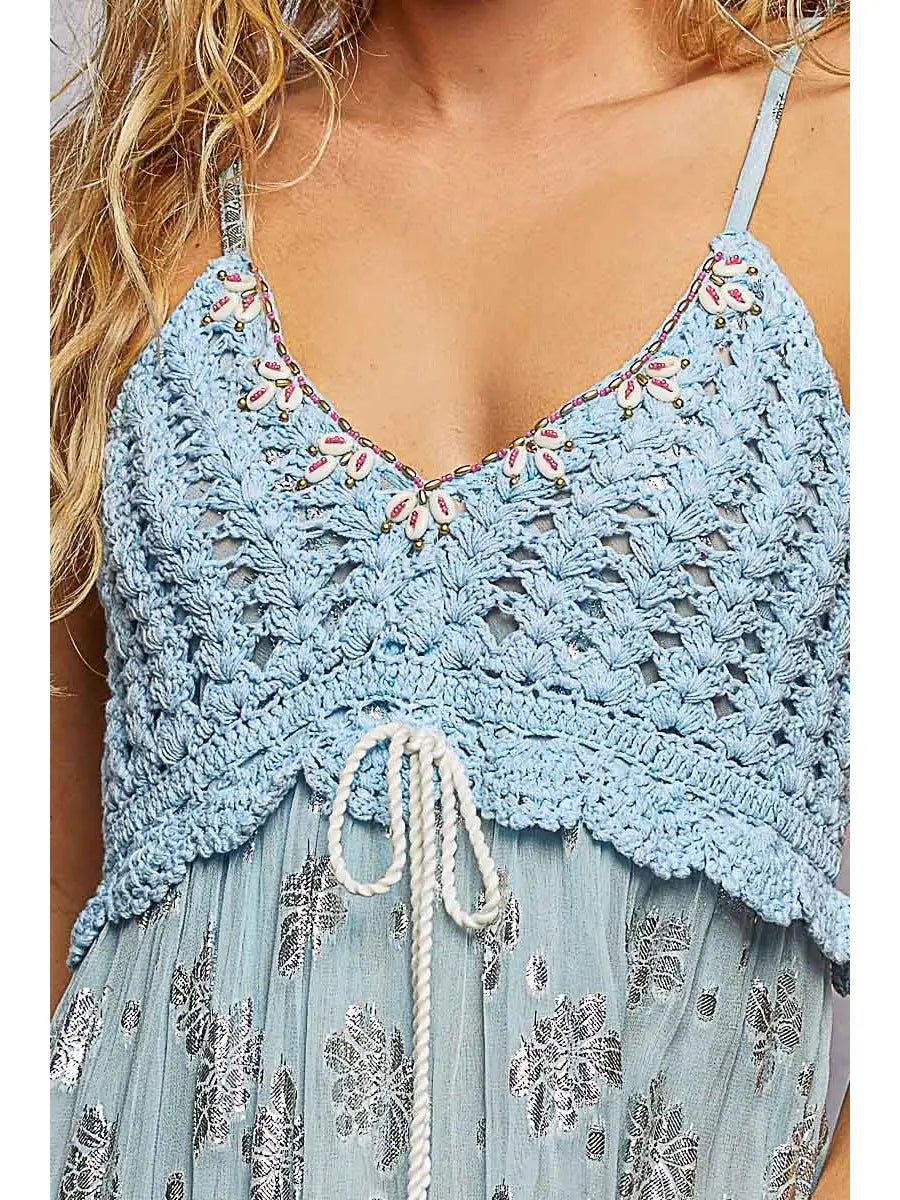 V-Neck Crochet Top Maxi Dress