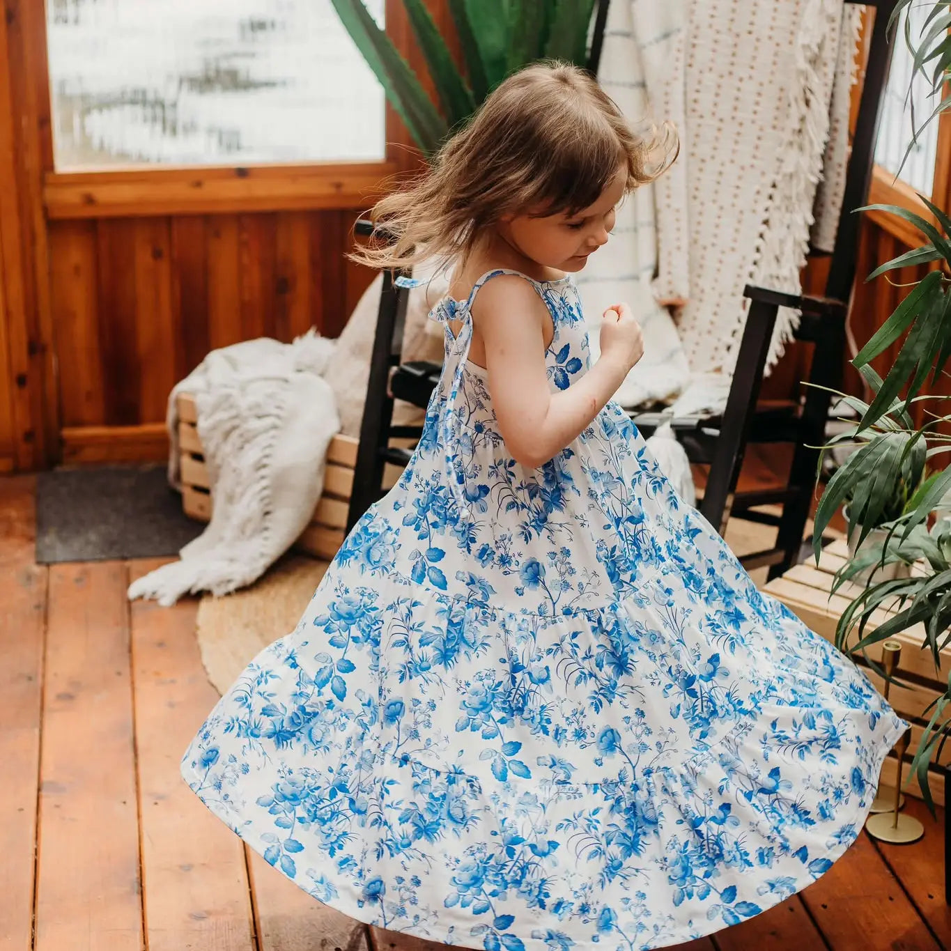 Girls Summer Blue Floral Milk Silk Soft Dress
