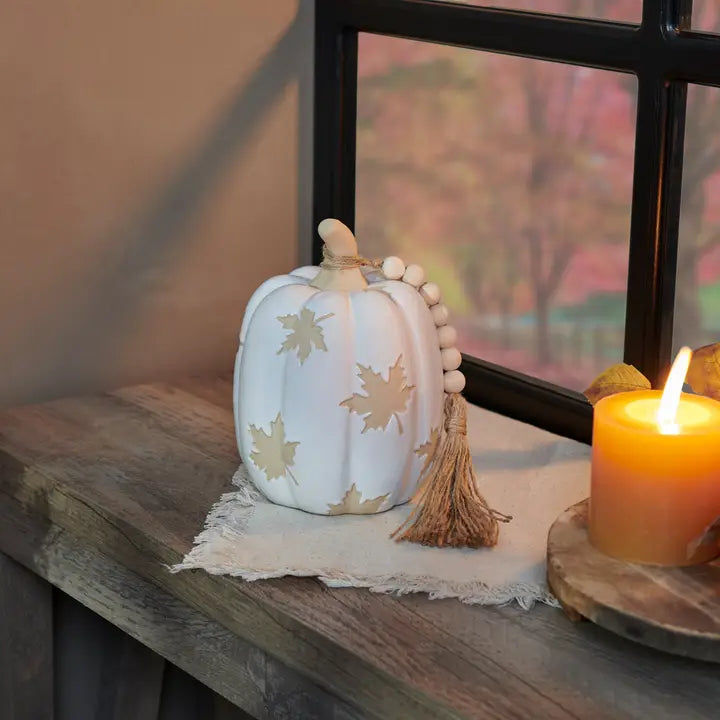 White Leaves Pumpkin Decor